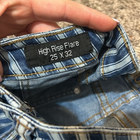 Rock & Roll Denim Y2K High Rise Flare Striped Jeans Size 25 - Picture 5 of 6